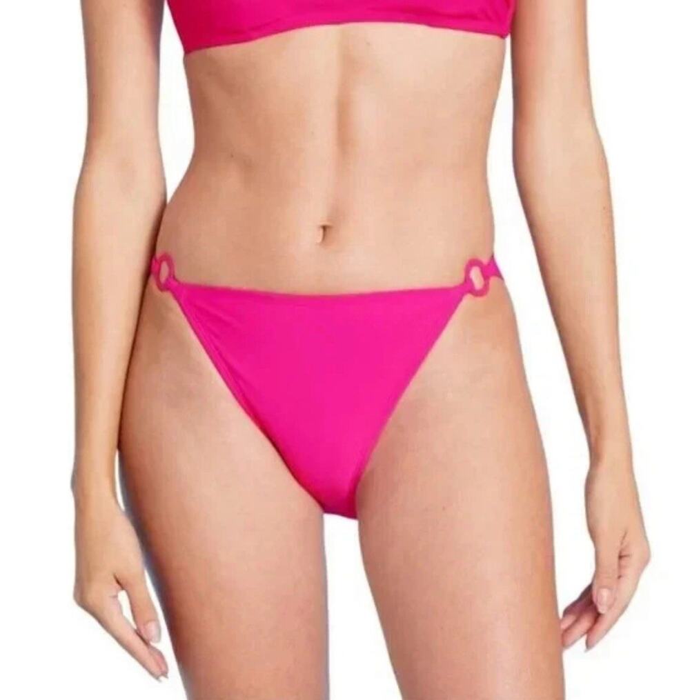 Shade & Shore Ring Detail Low Rise High Leg Hot Pink Bikini Bottom XS